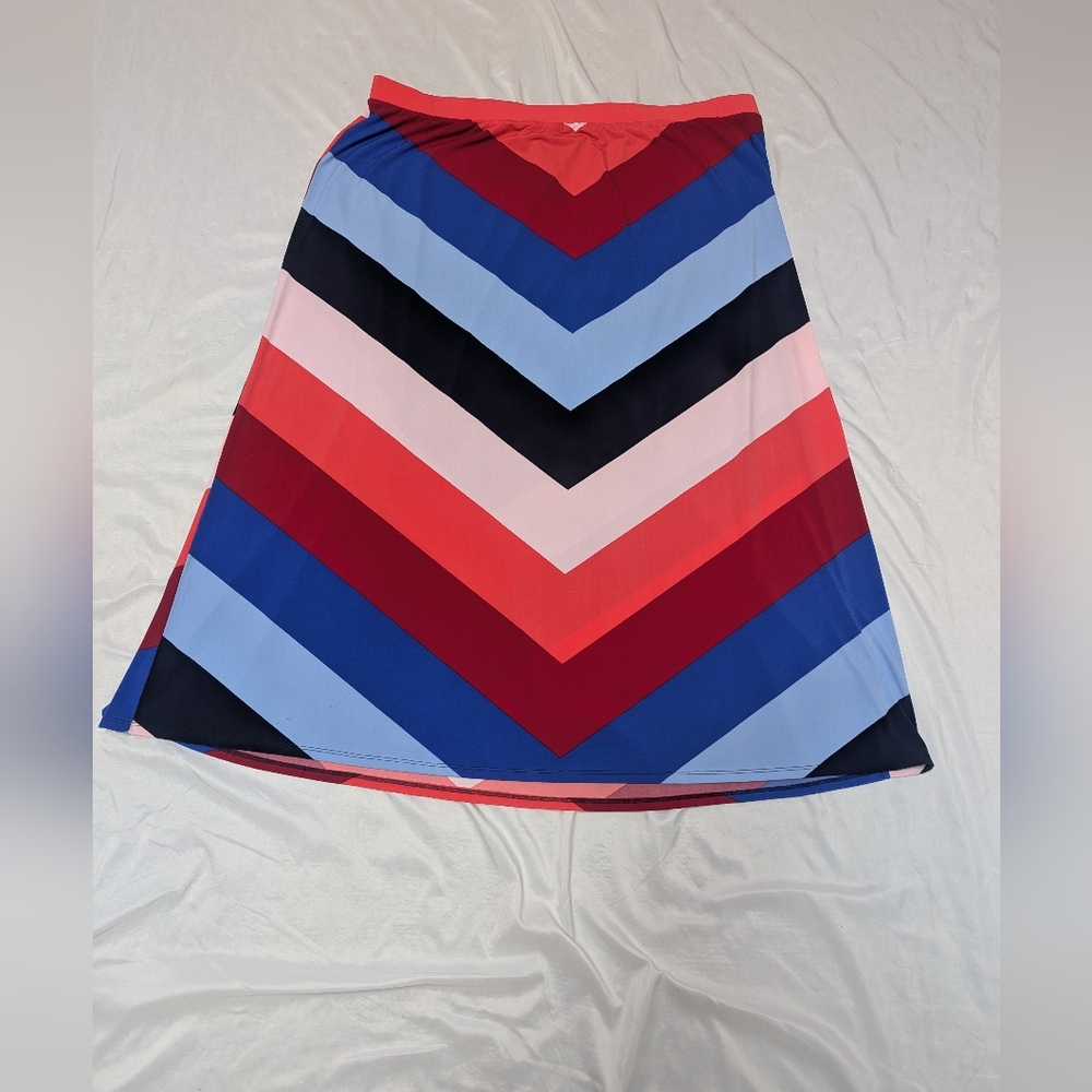 Lane Bryant Chevron Stripe Pull On Jersey Knit Maxi Skirt Pink Red Blue